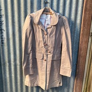 Roxy sample tan long coat to the knee with hood cotton size small $25